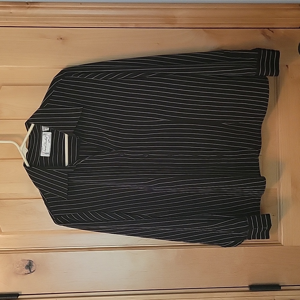 Sarah Bentley black stiped blouse, size L
